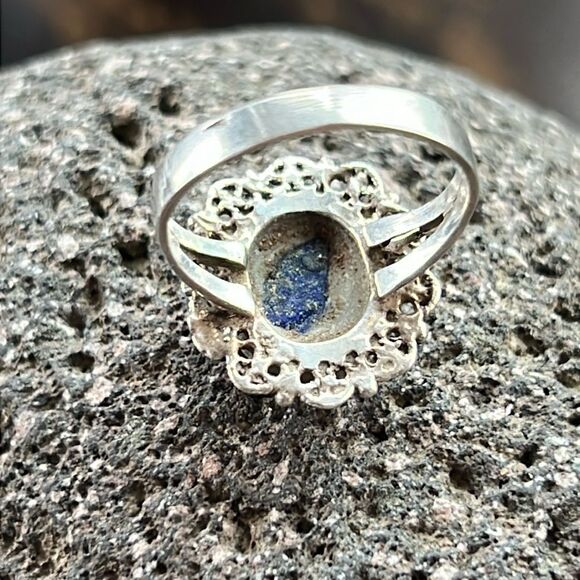 Antique Blue Lapis Solid Sterling Silver Estate Ring size 8.5 - Picture 7 of 9